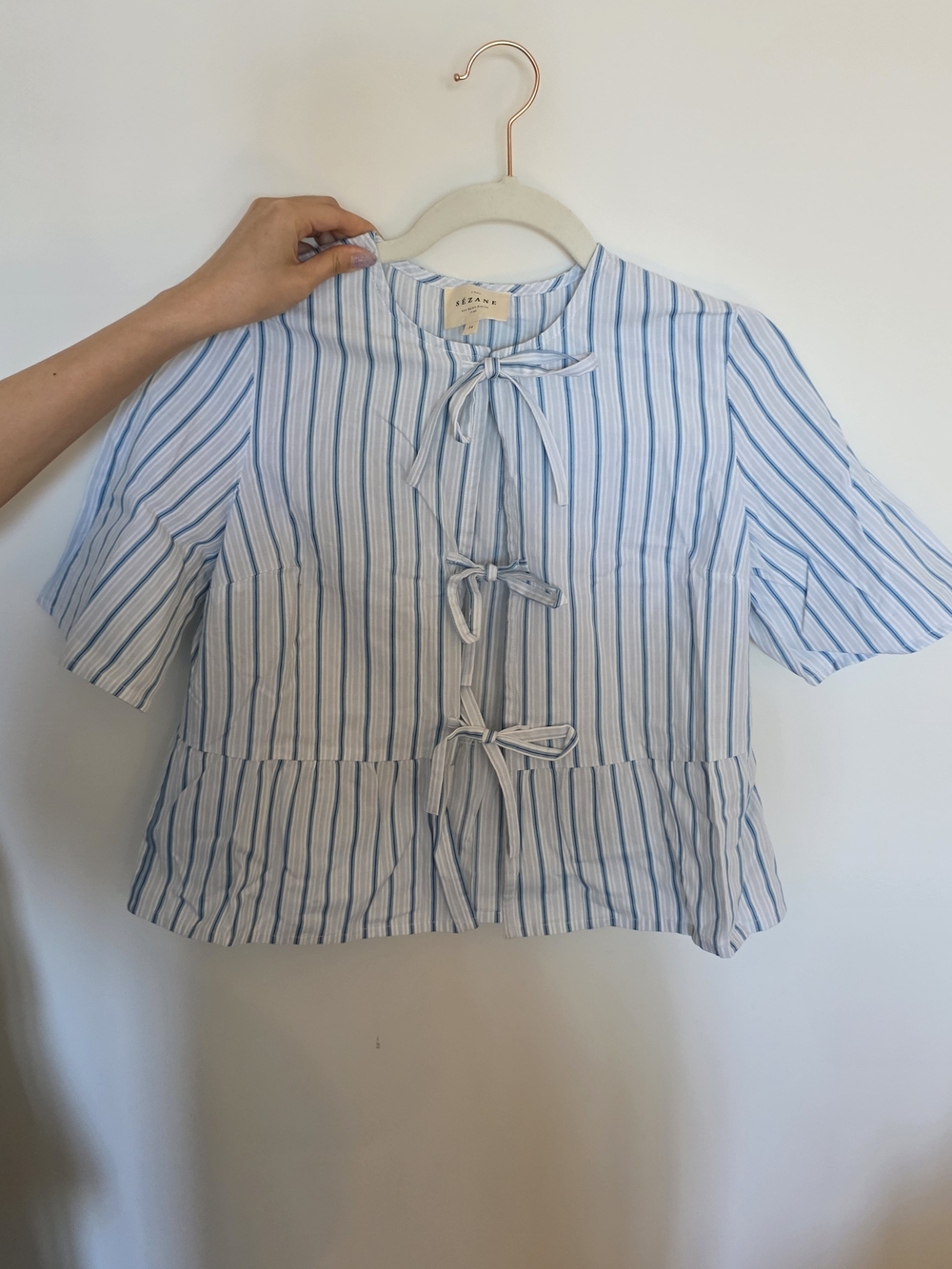 Sezane Ileana Blouse Ecru with Blue Stripes
